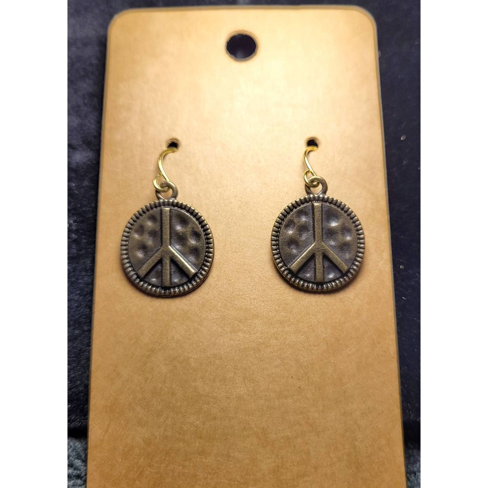 (3 for $15) JoMa Antiqued Brass Dangle Peace Sign Earrings- NWT